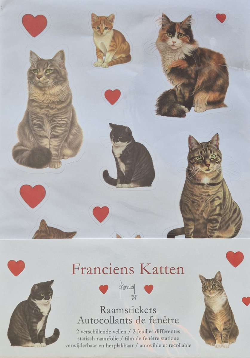 Raamstickers-Franciens Katten-2 Vellen-niet permanente verplaatsbare stickers-statisch raamfolie