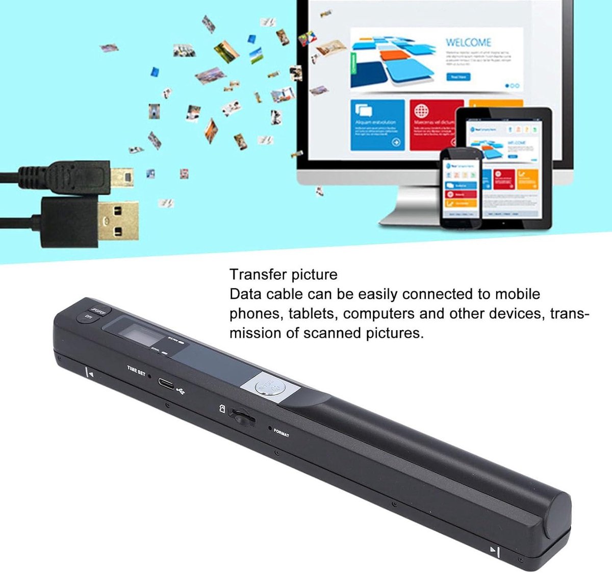 Draagbare Handscanner - Documentscanner voor Bedrijven Foto's Afbeeldingen - A4 Foto's Boeken Bonnen - 900 DPI JPG/PDF-formaat - Zwart . thumbnail 6