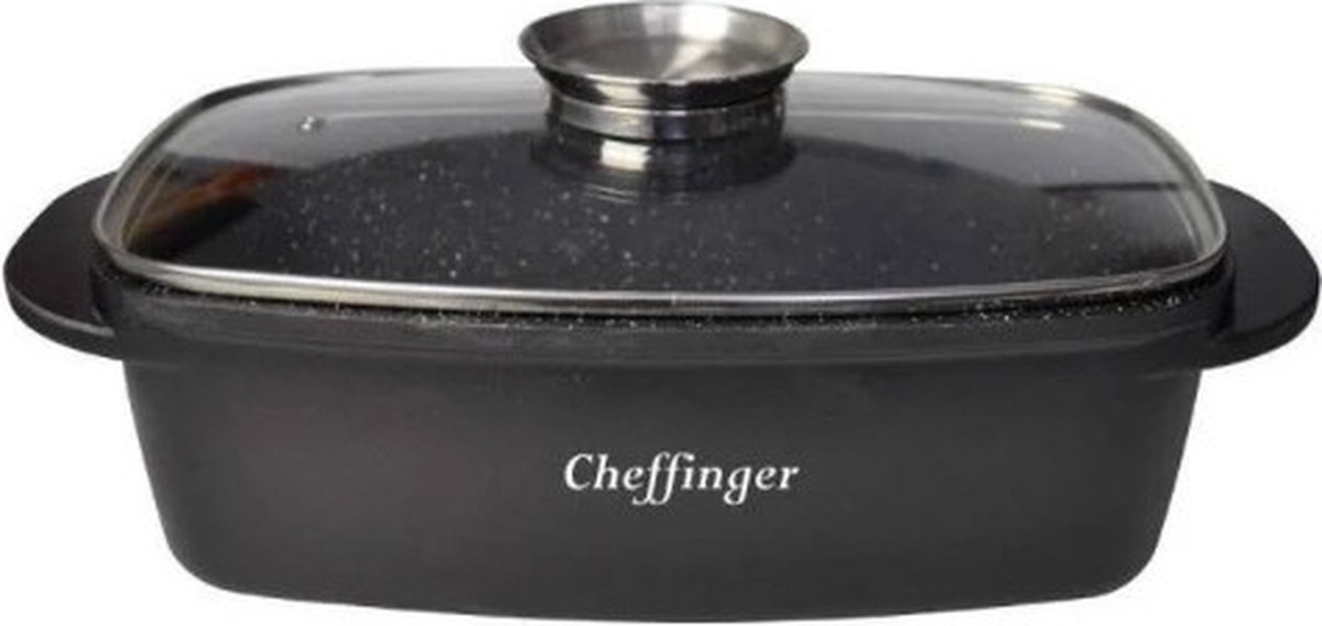 Cheffinger Braadslee - 32 cm - Marmercoating - Glazen Deksel met Aromaknop - Geschikt voor Inductie, Gas en Elektrisch