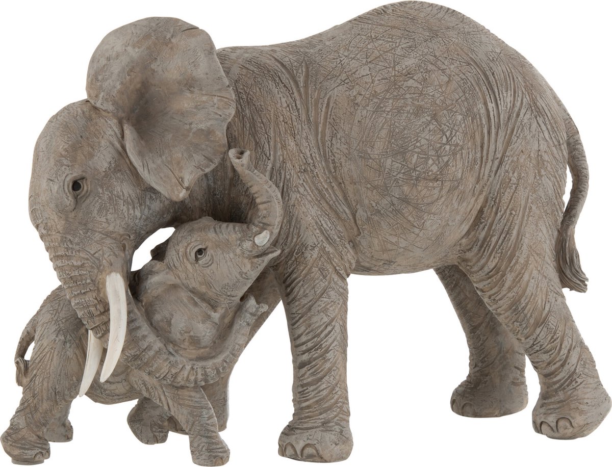J-Line decoratie Olifant Knuffel - polyresin - grijs - H 20.5 cm