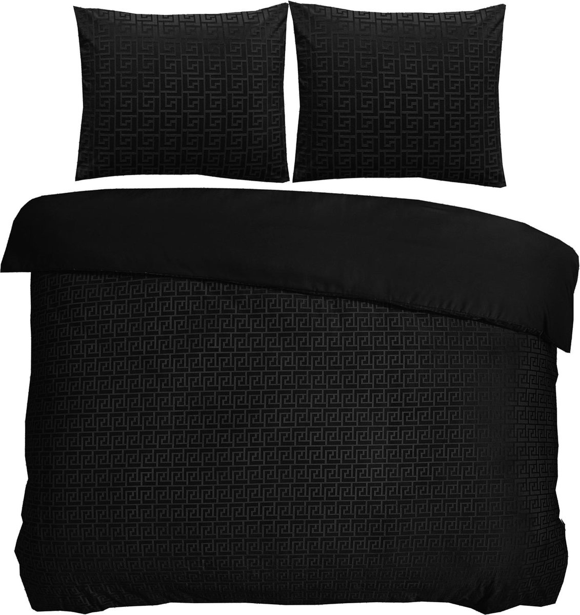 Husch - Micromink Fluweel Dekbedovertrek - 200x220 - Greek Zwart - Superzacht jacquard fluweel