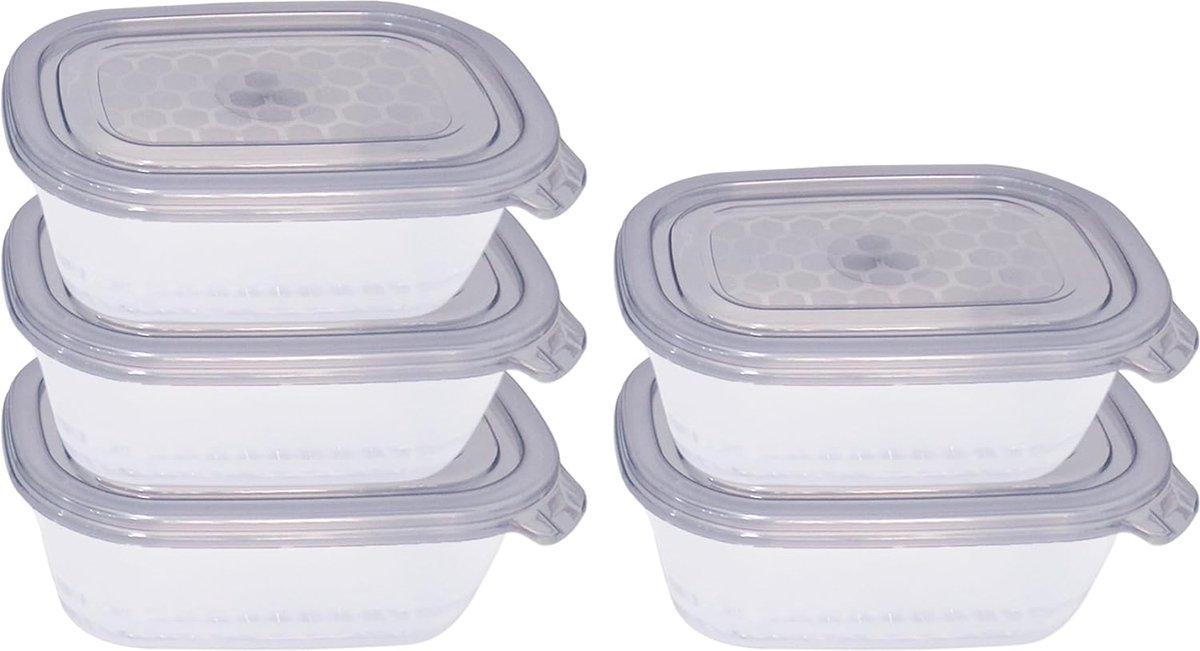 Candala Set van voedselopslagcontainers (5 containers met 5 sluitdeksels) - Magnetron- en vriezerbestendig - Lekvrije keuken en Voorraadcontainers (Kunststof, 500 ml) (5ps-Box-GrayLids)