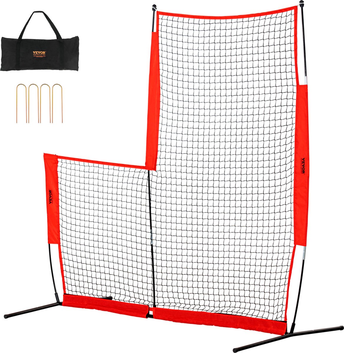 VEVOR L-type voor Slagkooi 240 x 106 x 214 cm Honkbal- en Softbal Veiligheidsparaplu Lichaamsbescherming Draagbare Slagparaplu met Draagtas en Grondpalen, Buitenhonkbal Pitching Net Rood