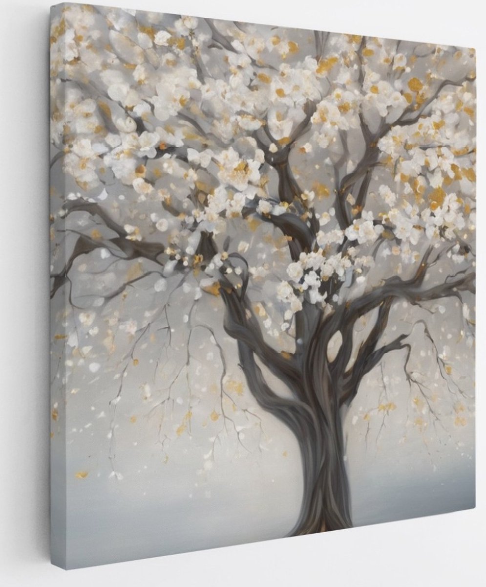 Saammp Canvas Schilderij - Winterboom - Abstract - 30x30 - Foto op canvas - Wanddecoratie - Muurdecoratie Woonkamer - Slaapkamer decoratie - Canvas Print Multicolor