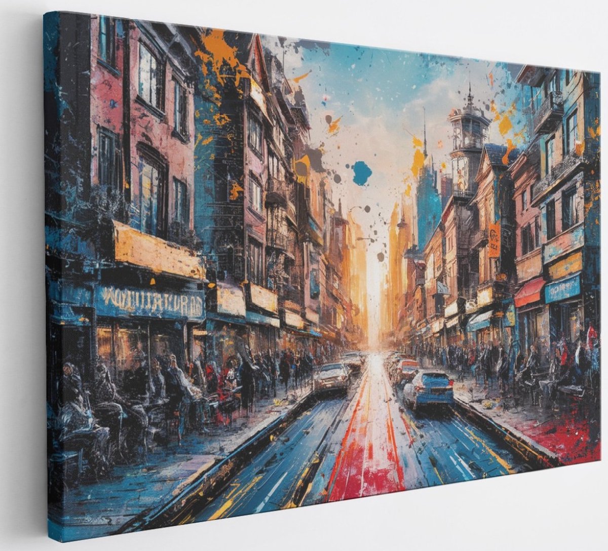 Saammp Canvas Schilderij - stad met autos - Abstract - 120x80 - Foto op canvas - Wanddecoratie - Muurdecoratie Woonkamer - Slaapkamer decoratie - Canvas Print Multicolor