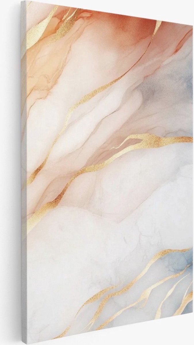 Saammp Canvas Schilderij - Rood wit blauw - Marmer - Abstract kunstwerk - 30x45 - Foto op canvas - Wanddecoratie - Muurdecoratie Woonkamer - Slaapkamer decoratie - Canvas Print Multicolor