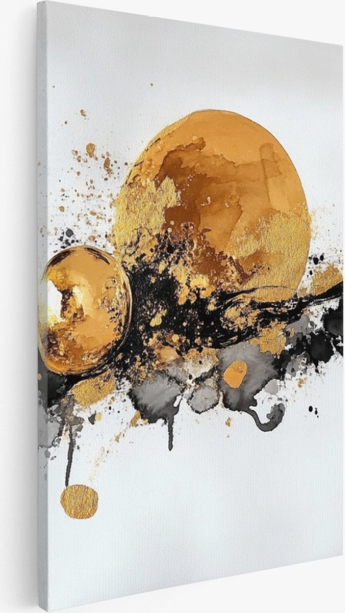 Saammp Canvas Schilderij - Goud - rond - Abstract kunstwerk - 20x30 - Foto op canvas - Wanddecoratie - Muurdecoratie Woonkamer - Slaapkamer decoratie - Canvas Print Multicolor
