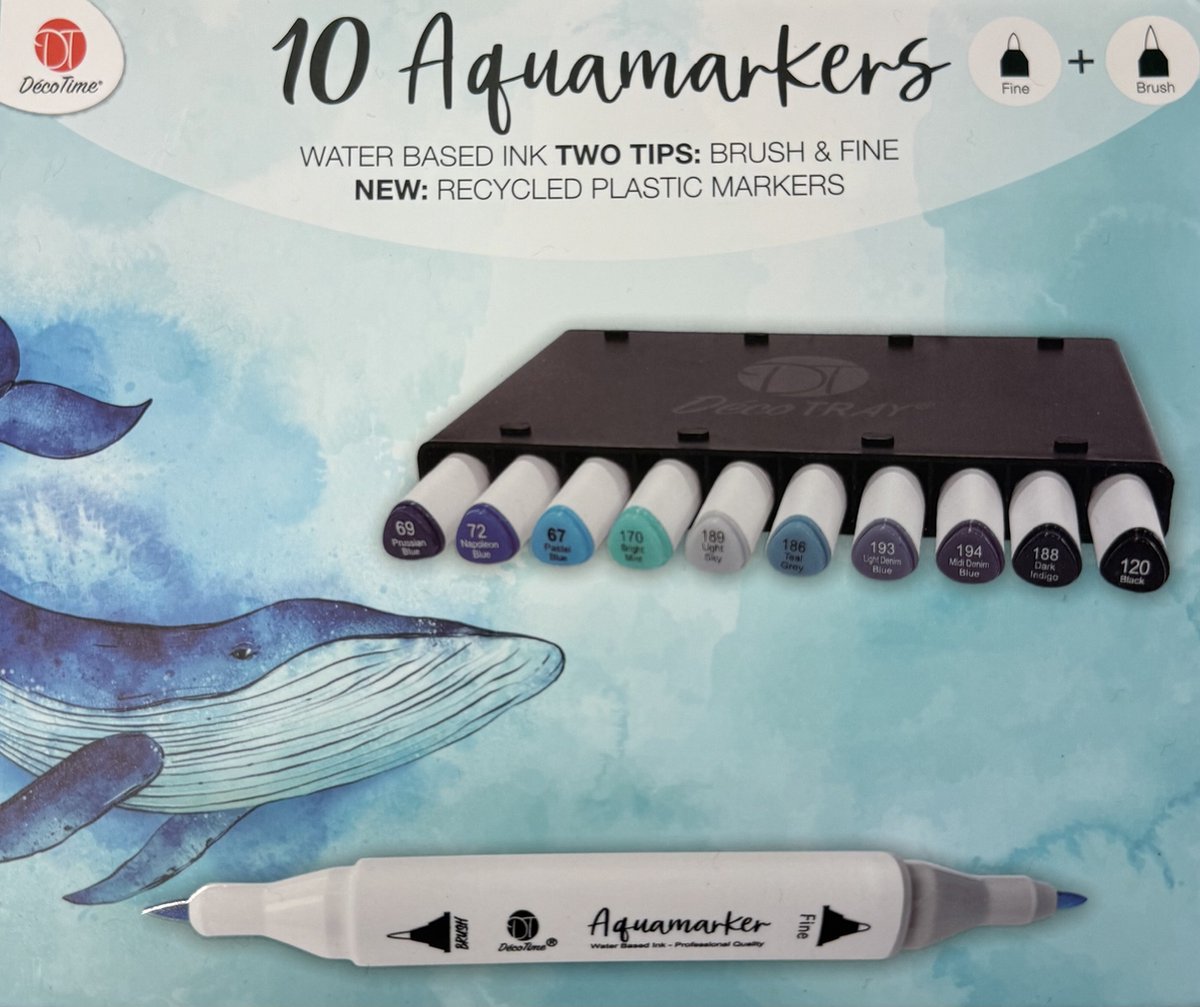 Decotime Aquamarkers met decotray - inkt op waterbasis - smalle / dikke punt - stapelbare bewaardoos - Twinmarkers - Waterstiften - Professioneel - Kleurstiften - Waterverf - Stiften