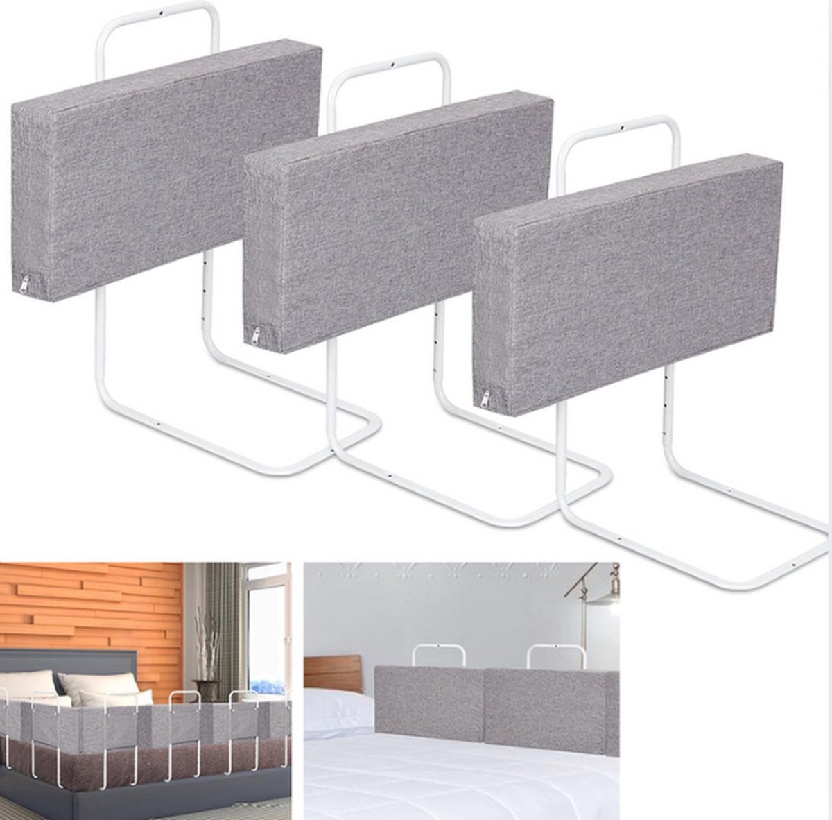 Image of 3x60cm(180cm) Kinderbedhek Babybed In hoogte verstelbaar Bedhek Grijs L:60cm H:28cm