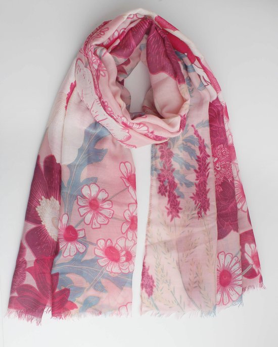 Flower scarf- Accessories Junkie Amsterdam- Dames- Lange sjaal- Katoen- Zomer lente- Bloem print- Roze