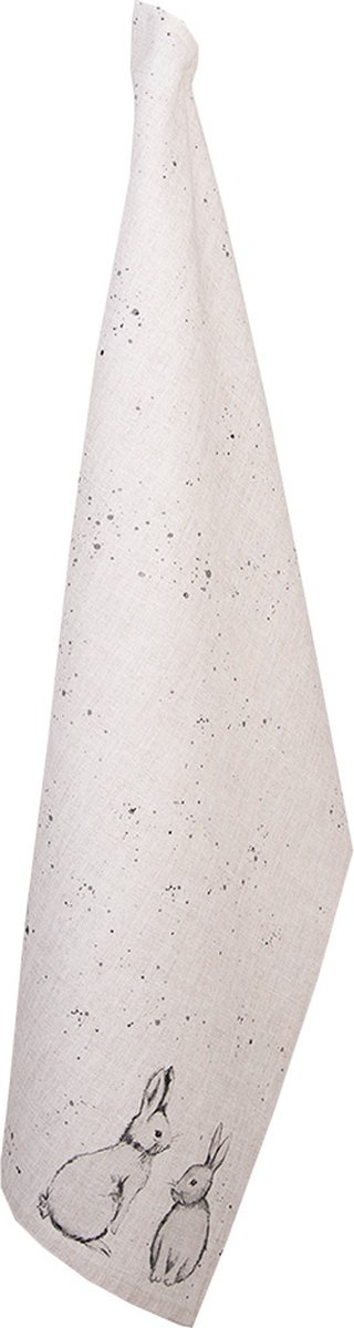 Clayre & Eef Theedoek 50x70 cm Beige Grijs Katoen Konijn