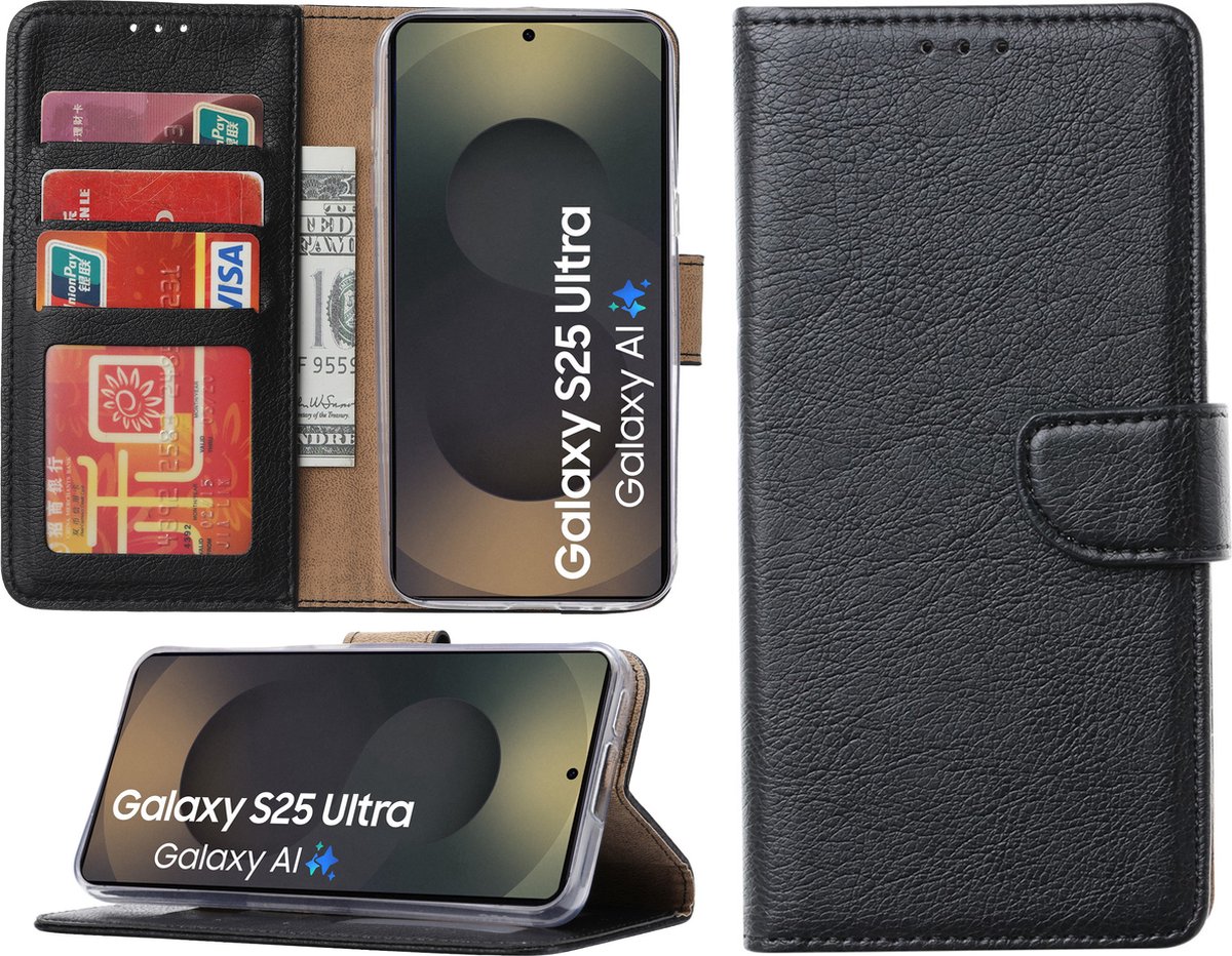 Hoesje Geschikt voor Samsung Galaxy S25 Ultra – Arara bookcase met pasjeshouder - Zwart