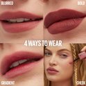 Collage toont 4 manieren om Maybelline Superstay Teddy Tint te dragen: wazig, gedurfd, gradiënt en op de wang.