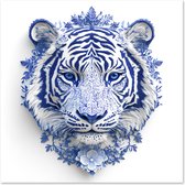 Graphic Message - Schilderij op Canvas - Tijger Delfts Blauw - Blauw Wit - Hoofd - Kop - Woonkamer Kunst - Kobaltblauw - Kobalt - Krasvast - Krasvaste kunst