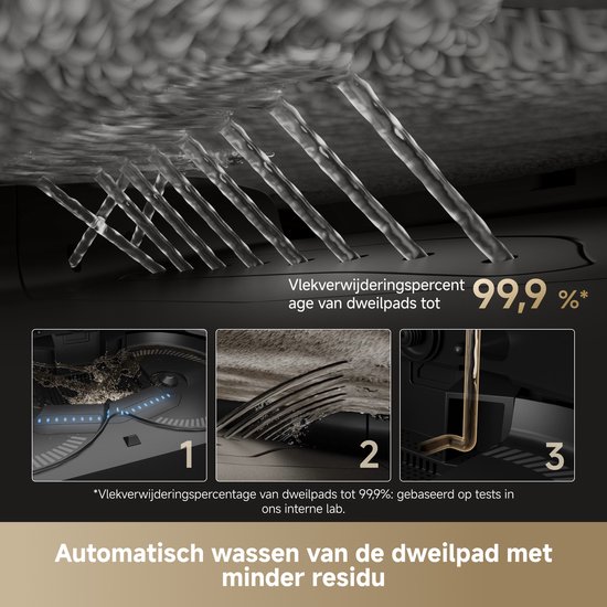 Detailopname van het automatisch wassen van dweilpads, met 99,9% vlekverwijdering.