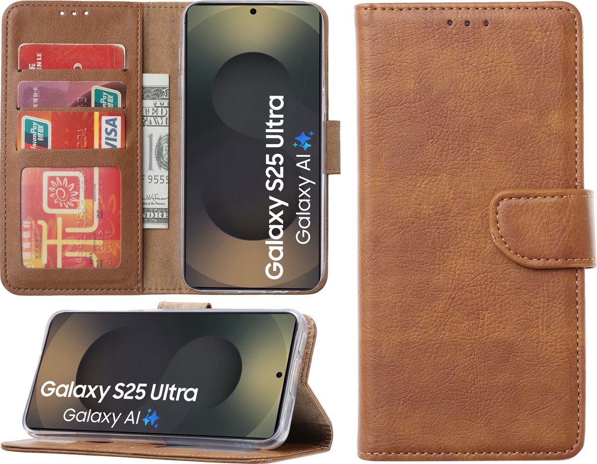 Hoesje Geschikt voor Samsung Galaxy S25 Ultra – Arara bookcase met pasjeshouder - Bruin