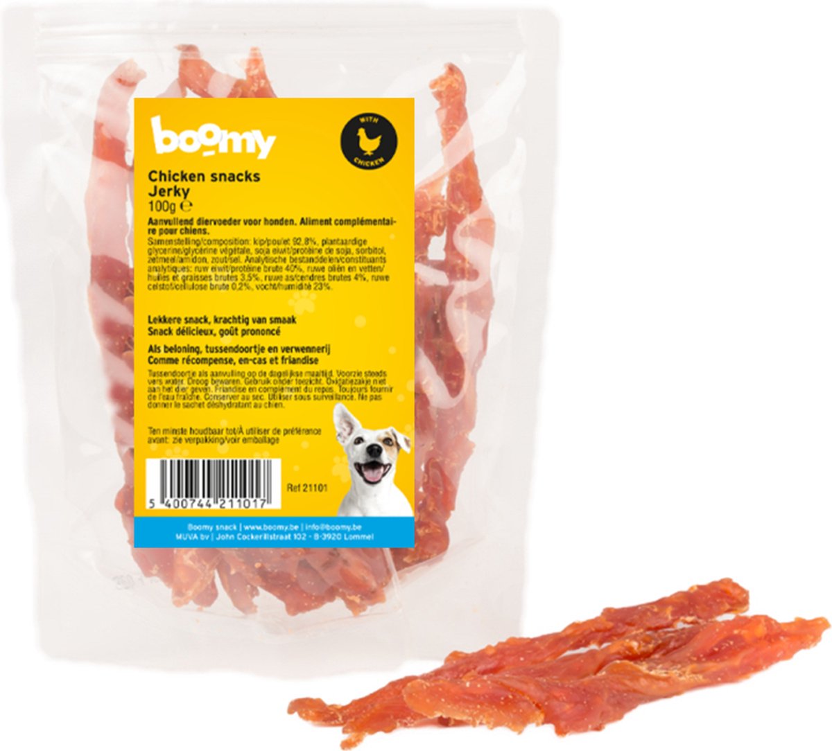 Boomy - Chicken Jerky - Gedroogde kipfilet - Natuurlijke hondensnack - Gezonde hondensnacks - 2 x 100g
