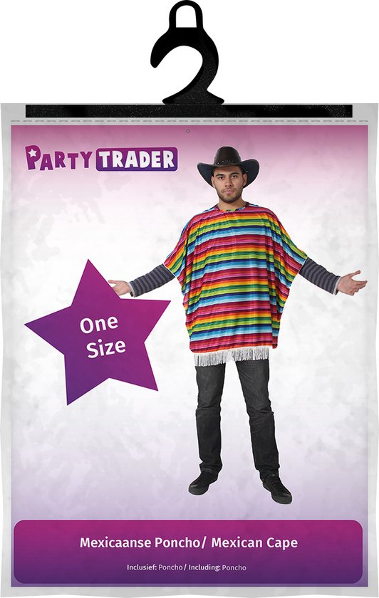 Mexicaanse Poncho Rood/Zwart Miguel Kind