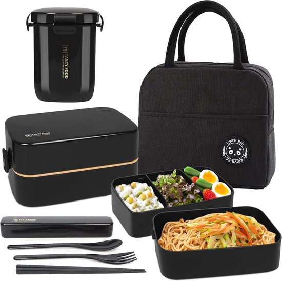 Lunchbox Bento - 2 Compartimenten 700 ml Inclusief Bestek BPA-vrij