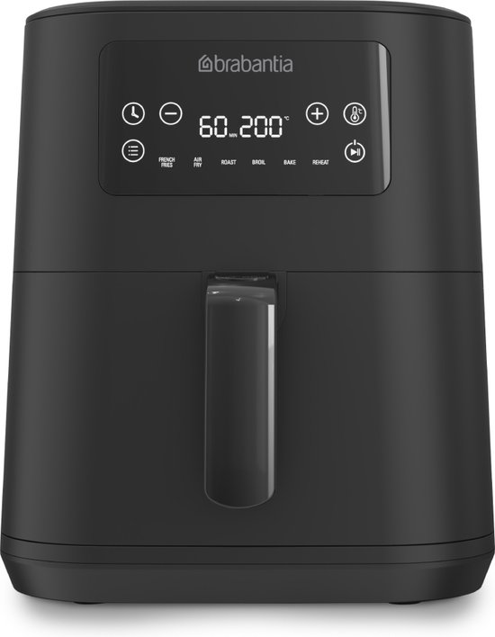 Brabantia BBEK1131 HaloAir Airfryer - Friggitrice ad aria calda - 5,5 Litri - 1700 Watt - 6 programmi automatici - Schermo LED - Rivestimento antiaderente - Nero