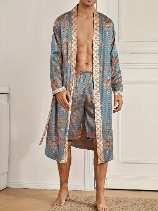 peignoir peignoir satin bleu homme vêtements de nuit ensemble