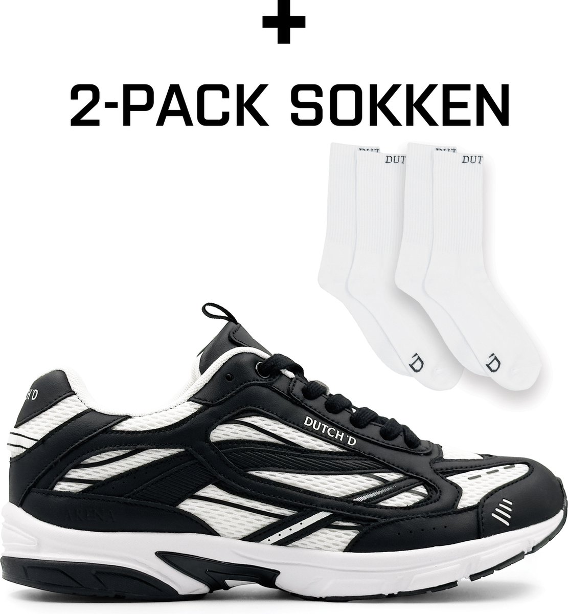 Dutch'D - Sneaker + 2 pack sokken - White Black - Arena - Maat 46