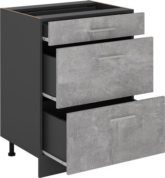 Vicco R-Line Keukenonderkast – 60 cm met laden, zonder werkblad Beton