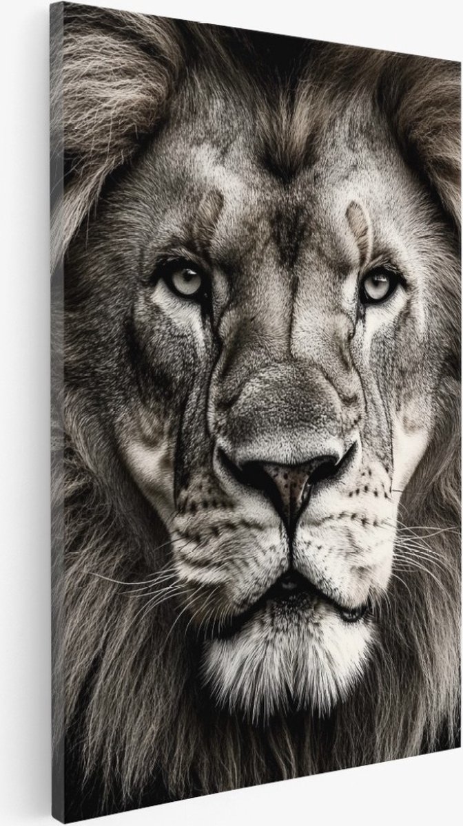 Saammp Canvas Schilderij - Leeuw - Vintage - Dieren - Natuur - 60x90 - Foto op canvas - Wanddecoratie - Muurdecoratie Woonkamer - Slaapkamer decoratie - Canvas Print Multicolor