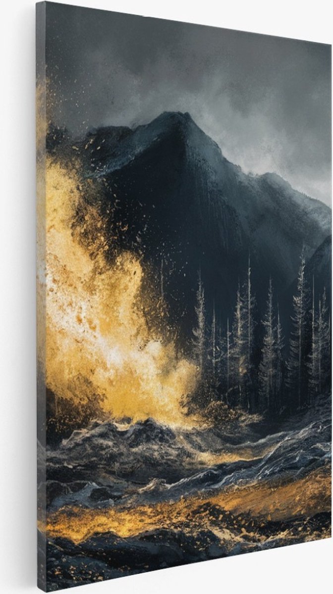 Saammp Canvas Schilderij - goud - Abstract - bomen - Landschap - Natuur - 60x90 - Foto op canvas - Wanddecoratie - Muurdecoratie Woonkamer - Slaapkamer decoratie - Canvas Print Multicolor