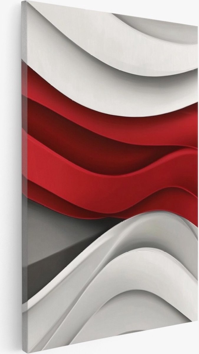 Saammp Canvas Schilderij - Rood wit Horizontaal - Abstract - 40x50 - Foto op canvas - Wanddecoratie - Muurdecoratie Woonkamer - Slaapkamer decoratie - Canvas Print Multicolor