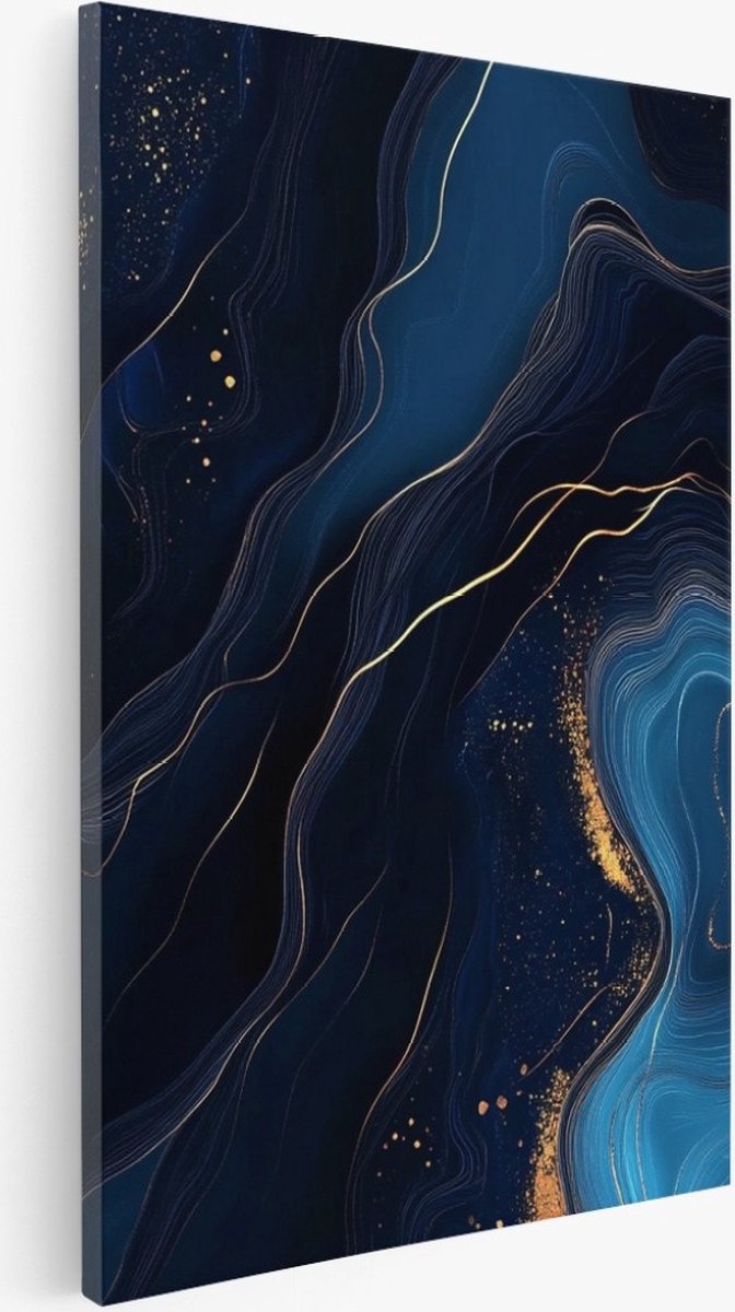 Saammp Canvas Schilderij - Marmer - Donkerblauw - Turqoise - Abstract kunstwerk - 50x70 - Foto op canvas - Wanddecoratie - Muurdecoratie Woonkamer - Slaapkamer decoratie - Canvas Print Multicolor