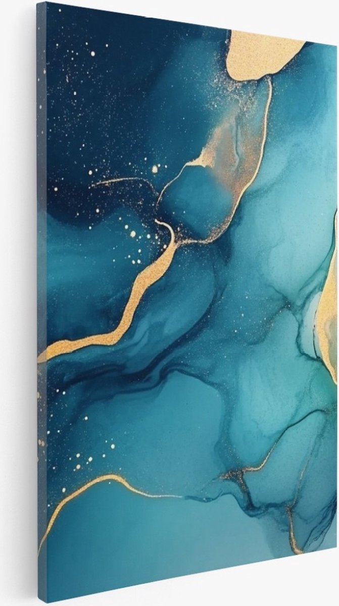 Saammp Canvas Schilderij - Turqoise marmer - Abstract kunstwerk - 50x70 - Foto op canvas - Wanddecoratie - Muurdecoratie Woonkamer - Slaapkamer decoratie - Canvas Print Multicolor