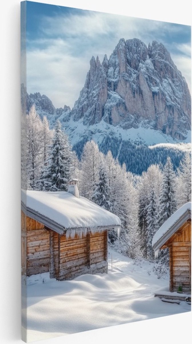 Saammp Canvas Schilderij - 2 Besneeuwde Huizen - Natuur - Landschap - 50x70 - Foto op canvas - Wanddecoratie - Muurdecoratie Woonkamer - Slaapkamer decoratie - Canvas Print Multicolor