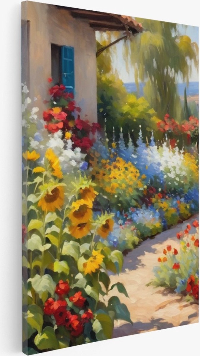 Saammp Canvas Schilderij - Bloementuin - Kleurrijk - Natuur - 75x100 - Foto op canvas - Wanddecoratie - Muurdecoratie Woonkamer - Slaapkamer decoratie - Canvas Print Multicolor