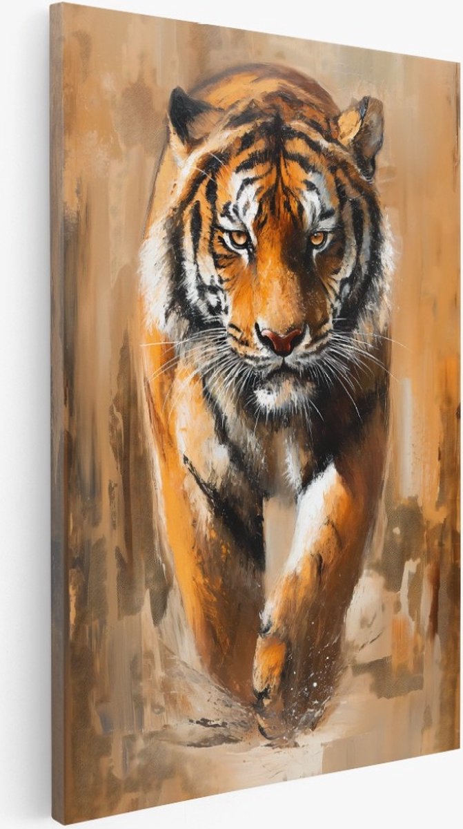 Saammp Canvas Schilderij - Tijger waterverf - Abstract - Dieren - 80x120 - Foto op canvas - Wanddecoratie - Muurdecoratie Woonkamer - Slaapkamer decoratie - Canvas Print