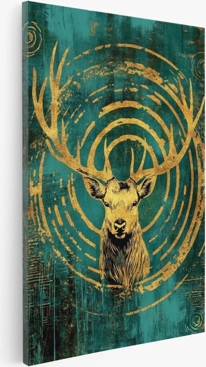 Saammp Canvas Schilderij - Abstract - Goud Hert - Natuur - Dieren - 100x150 - Foto op canvas - Wanddecoratie - Muurdecoratie Woonkamer - Slaapkamer decoratie - Canvas Print Multicolor