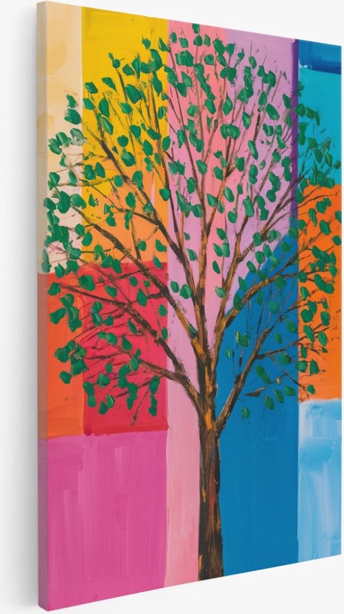 Saammp Canvas Schilderij - Boom - Bloemen - Abstract - Kleurrijk - 30x45 - Foto op canvas - Wanddecoratie - Muurdecoratie Woonkamer - Kantoor Decoratie Multicolor