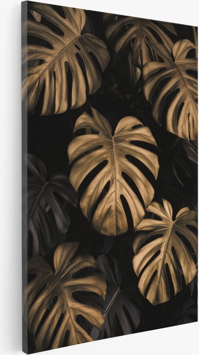 Saammp Canvas Schilderij - Grote Goude Bladeren - Abstract - Bloemen - 75x100 - Foto op canvas - Wanddecoratie - Muurdecoratie Woonkamer - Kantoor Decoratie Multicolor