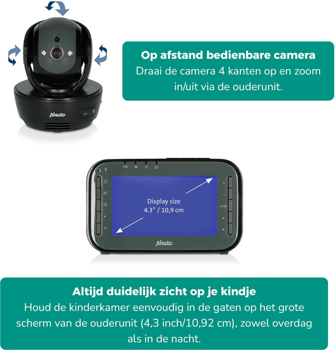 Afbeelding 2 van Alecto DVM200MBK - Babyfoon met Camera - Op afstand Beweegbaar - Zwart