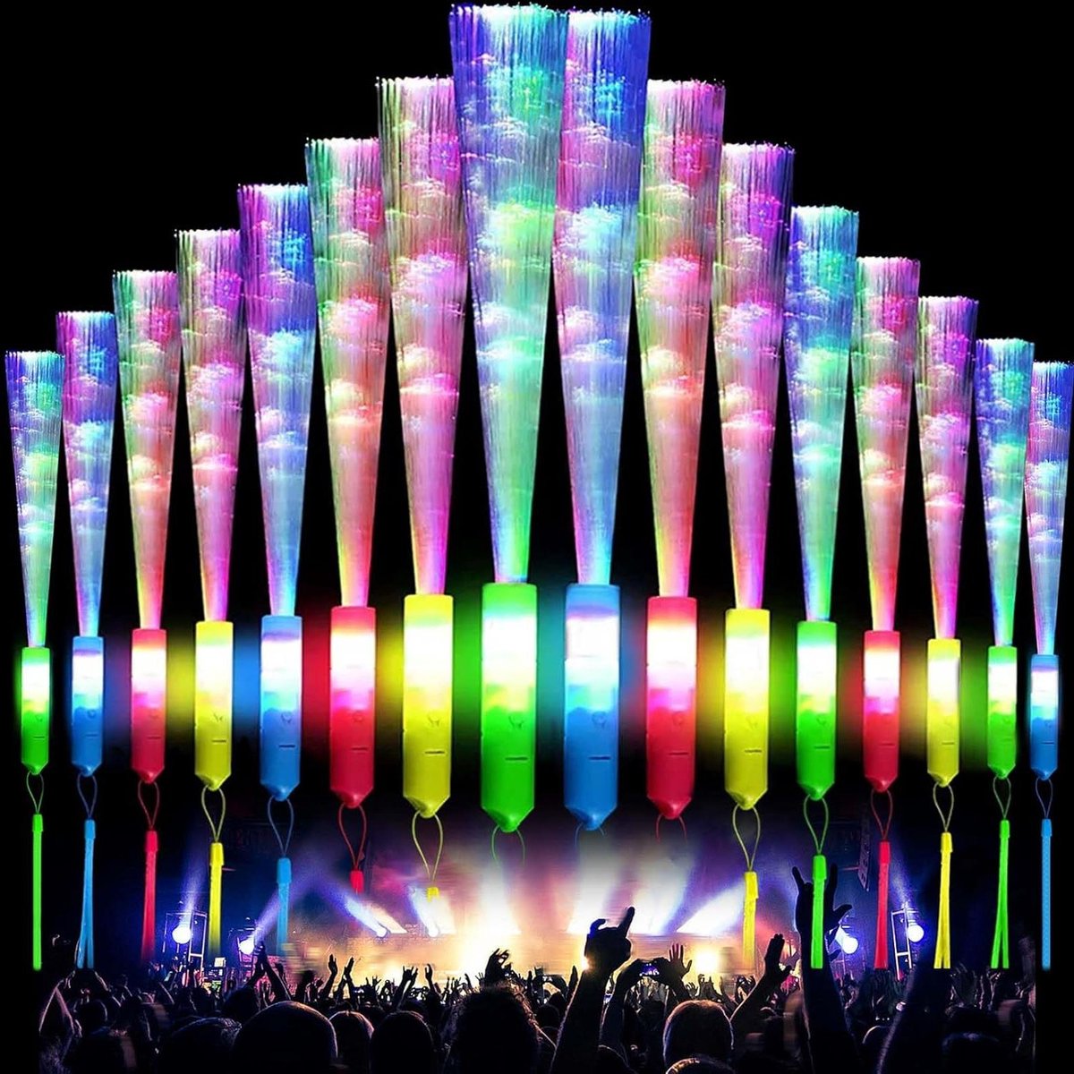 Lichtstaven LED-lichtstaaf glasvezel 3 modi kinderen Kerstmis feest concert bruiloft - 16 stuks .