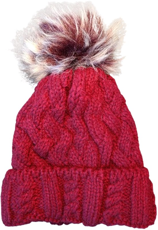 Bonnet femme avec pompon| Fleece | Thermique | Bonnet | Hiver | Rouge | Sports4You