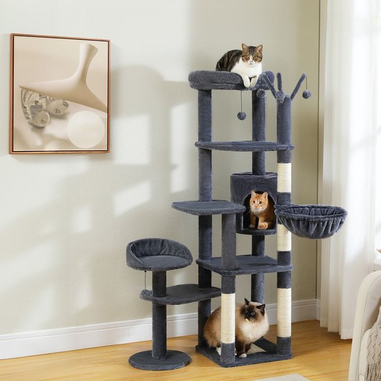 COSTWAY Krabpaal klein, kattenboom met platform, sisal-krabzuil, kattenhol & 2 ballen, kattenkrabpaal van hout en pluche, kattenmeubel, klimboom, activiteitsboom, speelboom, groen