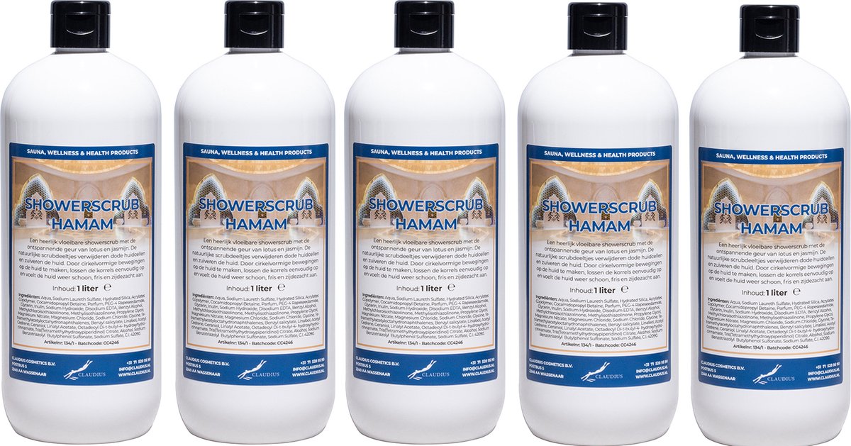 Goedkoopste Showerscrub Hamam 1 liter - set van 5 stuks - verfrissende scrubgel - exfoliërende bodyscrub