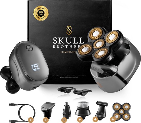 Scheerapparaat Mannen 9-in-1 - Skull Shaver - Skull Brothers® Wolf Pro - Hoofd Kaal Scheren - Gezicht en Hoofd Trimmer - Waterdicht - Nat en Droog Shaver