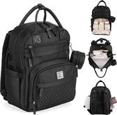 Brisby Premium Luiertas – Uitgebreide en Functionele Verzorgingstas – met buggymontage – Anti Diefstal Vakken - Reistrolley Sleeve - inclusief verschoonmatje t.w.v.15,99 euro en speenhouder - Levenslange Garantie - Zwart