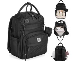 Brisby Premium Luiertas – Uitgebreide en Functionele Verzorgingstas – met buggymontage – Anti Diefstal Vakken - Reistrolley Sleeve - inclusief verschoonmatje t.w.v.15,99 euro en speenhouder - Levenslange Garantie - Zwart