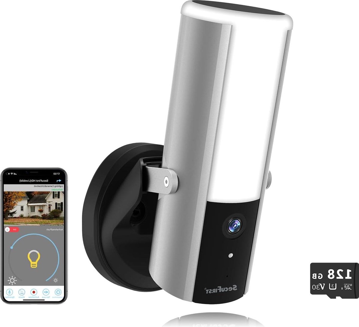 Spy Camera - Bewakingscamera Buiten Wandlamp 2K QHD Video Beveiligingscamera met Bewegingsmelder Sirene Dimbare Helderheid 900lm 128GB Geheugen
