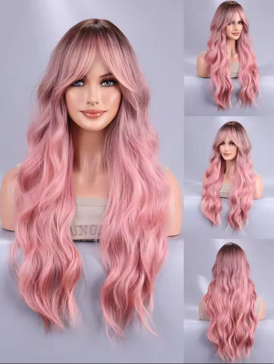 Roze Pruik-Pruiken- Lang haar pruik-Wig- Cosplay-Carnaval-Ombre Pruik-Pink Wig-Long Wig-70 cm-