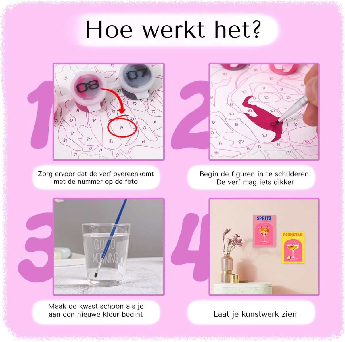 Henjunu 6 stuks schilderen op nummer voor volwassenen, schilderen op nummer, cocktail, doe-het-zelf handgeschilderd acrylolie, canvas, voor thuismuur, met acrylverf en 9 penselen, voor volwassenen en