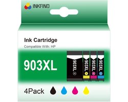 INKFIND 903XL inkt cartridge voor HP903 HP 903 HP903XL HP 903XL inktcartridge van 4 stuks (1 x Zwart, 1 x Cyaan, 1 x Magenta, 1 x Geel) T6M15AE…